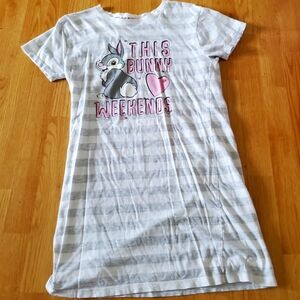 Disney Bambi thumper bunny striped shirt dress pajamas size xs grey white